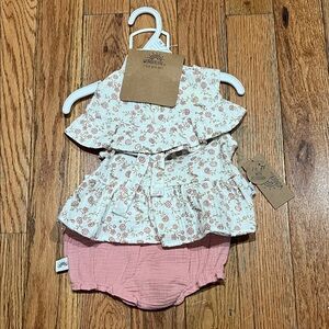 Charming Floral Ruffle Top with Pink Diaper Cover